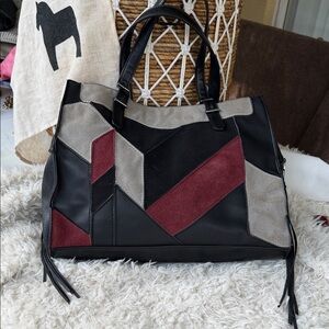 Urban Expressions Geometric Tote - Black, Gray, Burgundy
